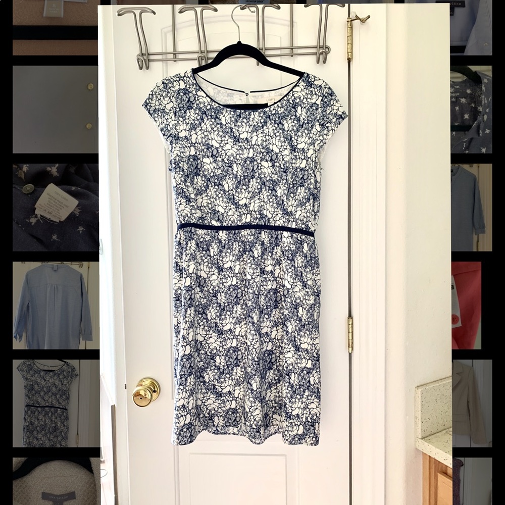 LOFT navy and white floral print dress